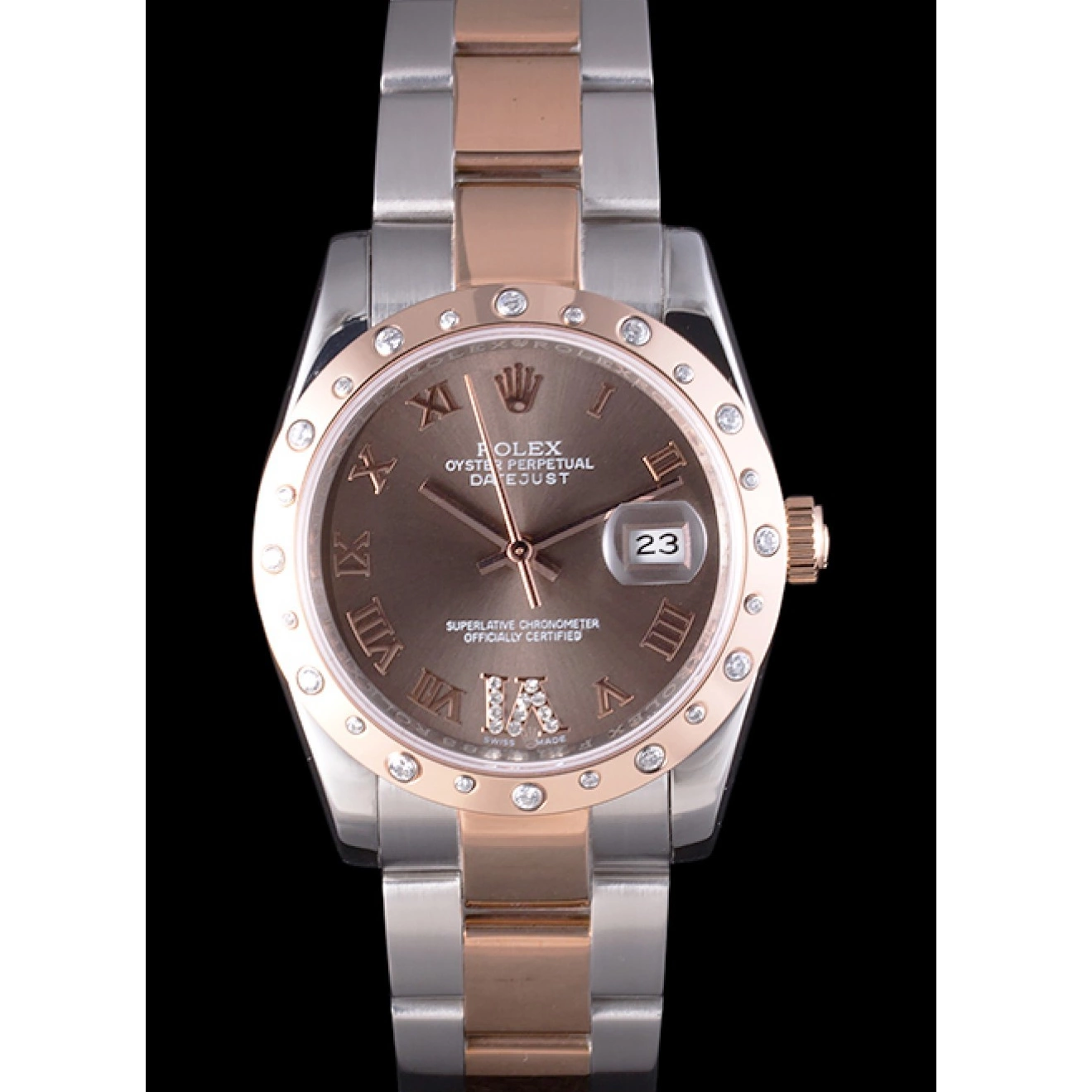 AAA replica watch Bezel Dial 7465 Brown Datejust Rolex Diamond 0726